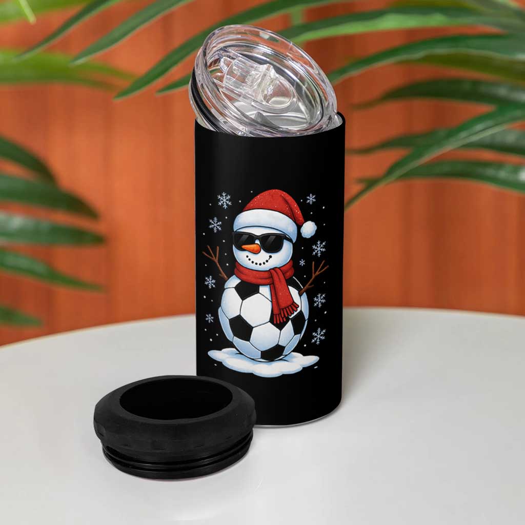 Christmas Soccer Snowman 4 in 1 Can Cooler Tumbler Snowflakes Holiday Sports Xmas Pajamas Red Santa Hat - Wonder Print Shop