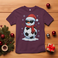 Christmas Soccer Snowman T Shirt Snowflakes Holiday Sports Xmas Pajamas Red Santa Hat - Wonder Print Shop