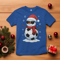 Christmas Soccer Snowman T Shirt Snowflakes Holiday Sports Xmas Pajamas Red Santa Hat - Wonder Print Shop