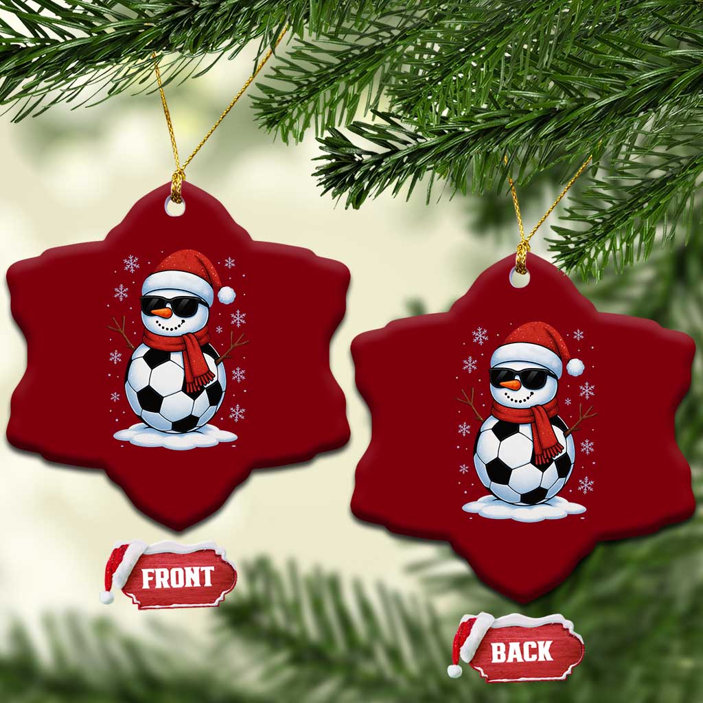 Christmas Soccer Snowman Ceramic Ornament Snowflakes Holiday Sports Xmas Pajamas Red Santa Hat - Wonder Print Shop