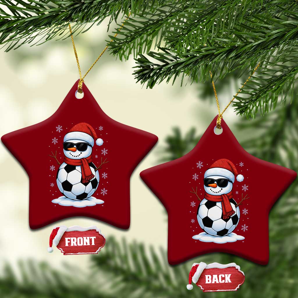 Christmas Soccer Snowman Ceramic Ornament Snowflakes Holiday Sports Xmas Pajamas Red Santa Hat - Wonder Print Shop