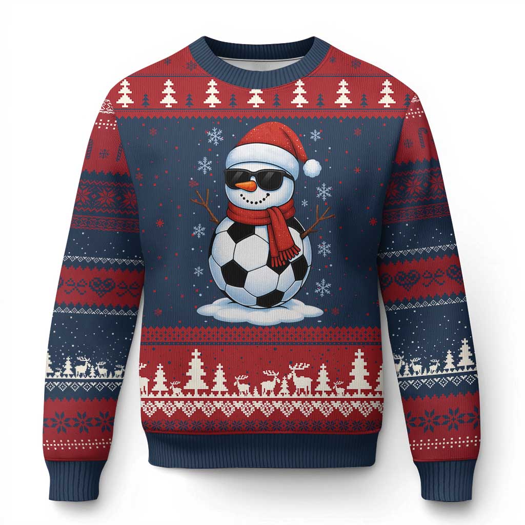 Christmas Soccer Snowman Ugly Christmas Sweater Snowflakes Holiday Sports Xmas Pajamas Red Santa Hat - Wonder Print Shop