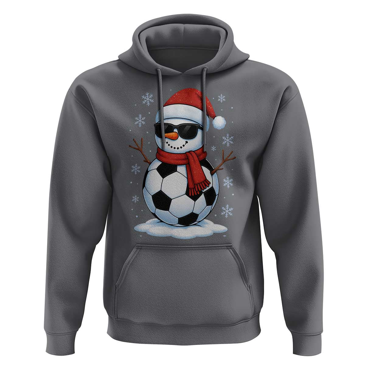 Christmas Soccer Snowman Hoodie Snowflakes Holiday Sports Xmas Pajamas Red Santa Hat - Wonder Print Shop