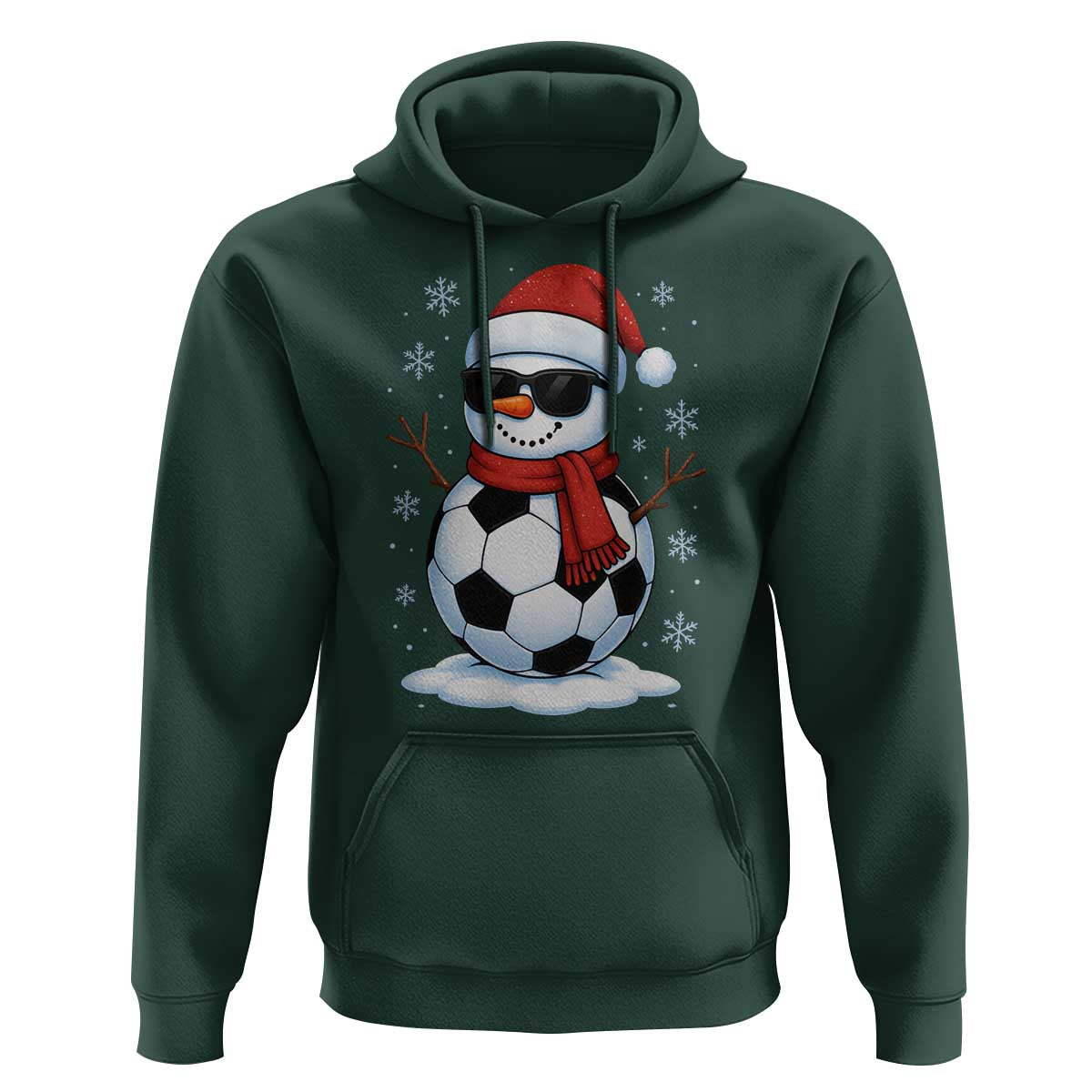 Christmas Soccer Snowman Hoodie Snowflakes Holiday Sports Xmas Pajamas Red Santa Hat - Wonder Print Shop