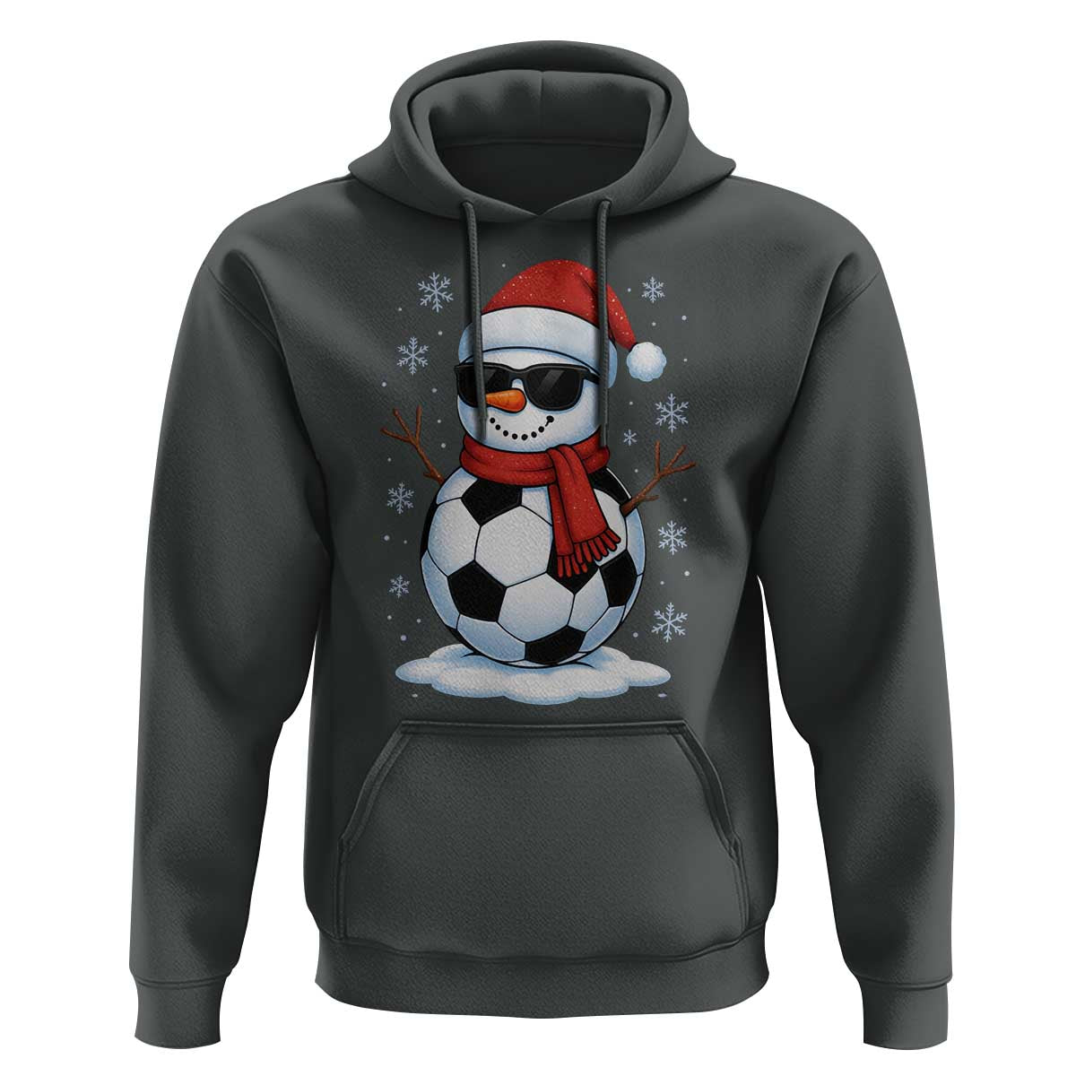 Christmas Soccer Snowman Hoodie Snowflakes Holiday Sports Xmas Pajamas Red Santa Hat - Wonder Print Shop