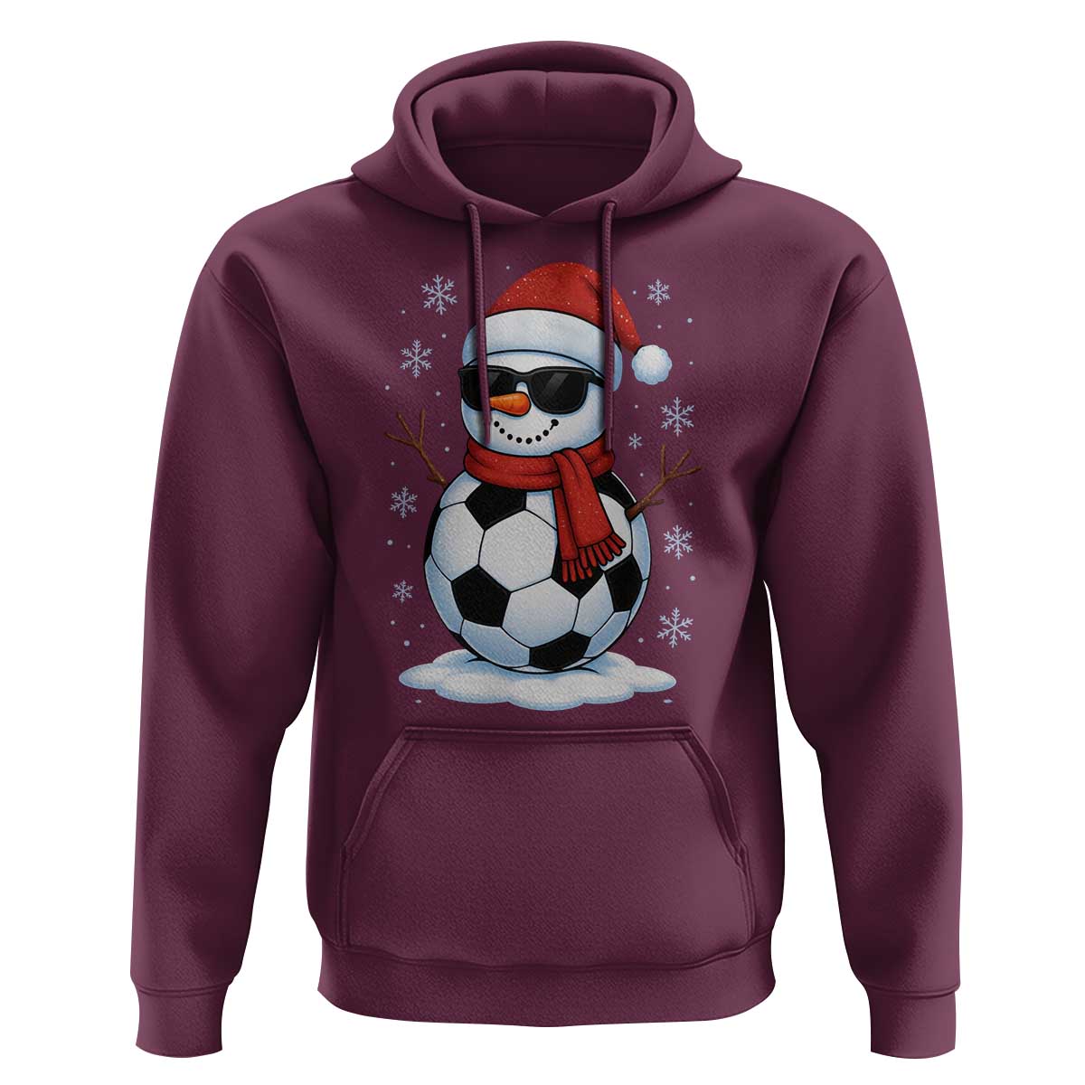 Christmas Soccer Snowman Hoodie Snowflakes Holiday Sports Xmas Pajamas Red Santa Hat - Wonder Print Shop