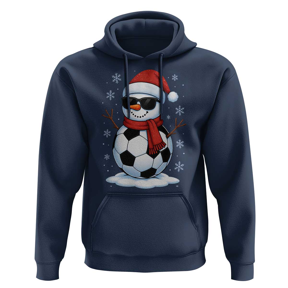 Christmas Soccer Snowman Hoodie Snowflakes Holiday Sports Xmas Pajamas Red Santa Hat - Wonder Print Shop