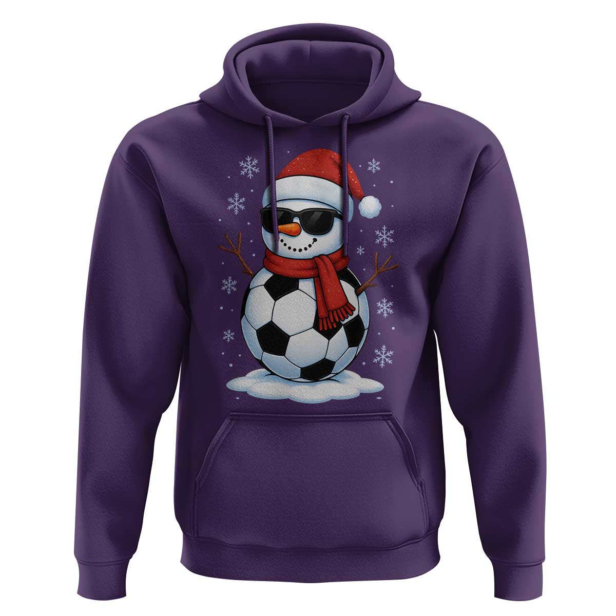 Christmas Soccer Snowman Hoodie Snowflakes Holiday Sports Xmas Pajamas Red Santa Hat - Wonder Print Shop