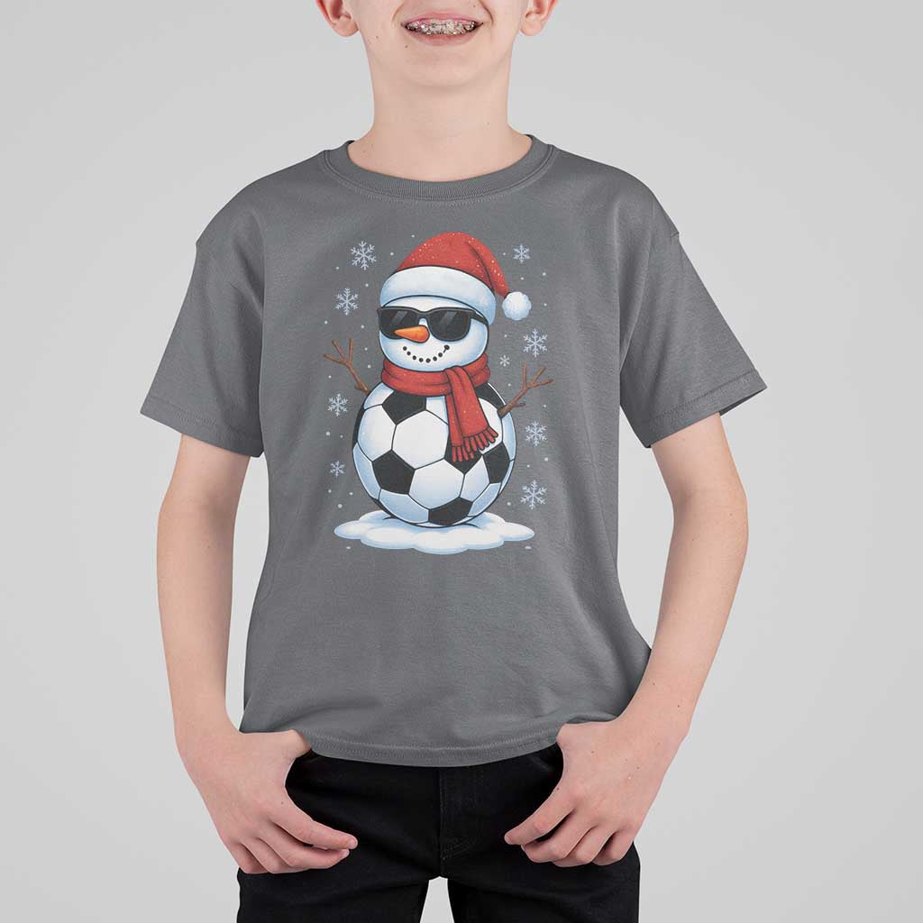 Christmas Soccer Snowman T Shirt For Kid Snowflakes Holiday Sports Xmas Pajamas Red Santa Hat - Wonder Print Shop