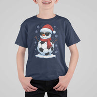 Christmas Soccer Snowman T Shirt For Kid Snowflakes Holiday Sports Xmas Pajamas Red Santa Hat - Wonder Print Shop