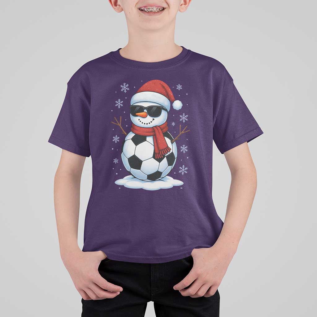 Christmas Soccer Snowman T Shirt For Kid Snowflakes Holiday Sports Xmas Pajamas Red Santa Hat - Wonder Print Shop