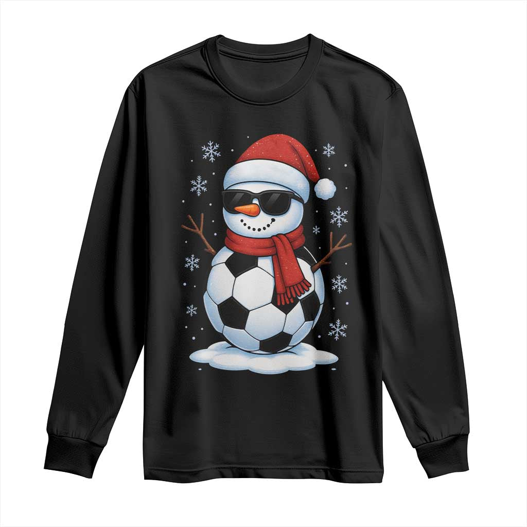 Christmas Soccer Snowman Long Sleeve Shirt Snowflakes Holiday Sports Xmas Pajamas Red Santa Hat - Wonder Print Shop