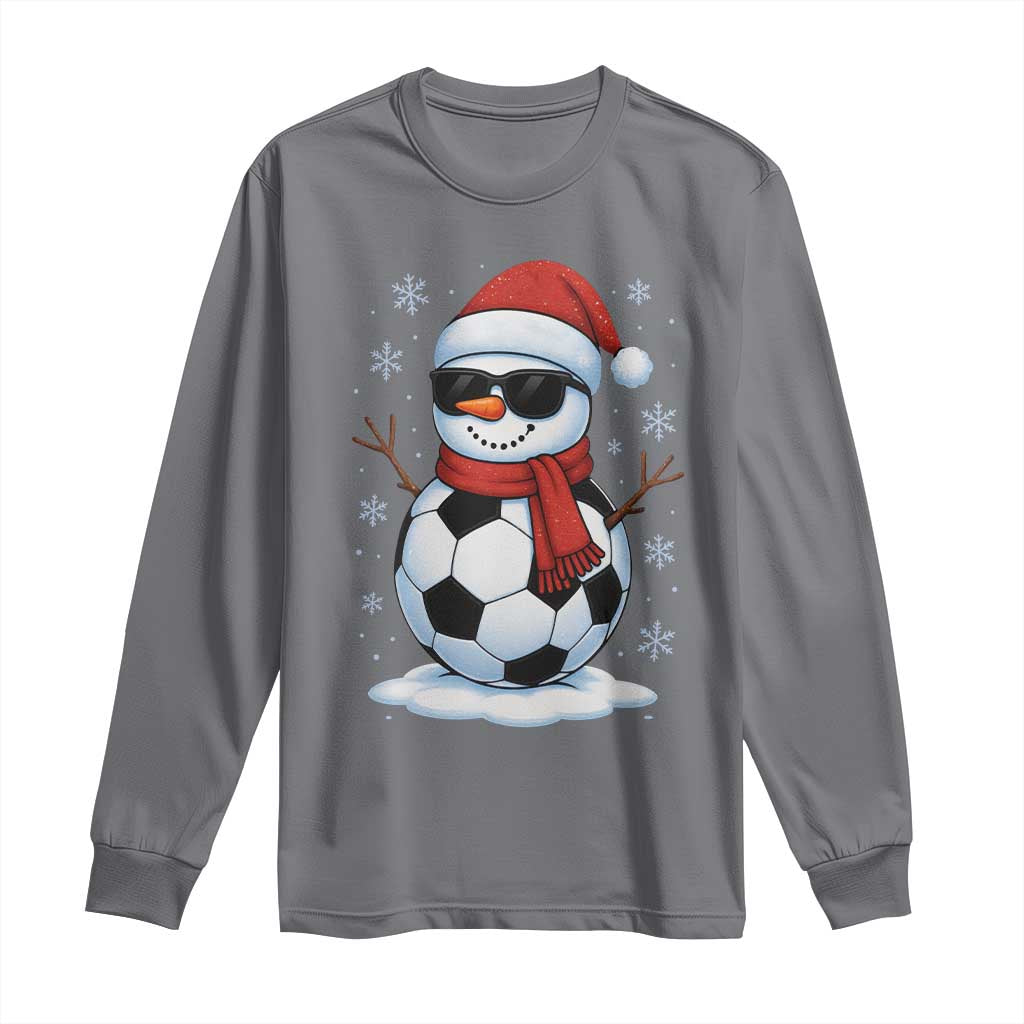 Christmas Soccer Snowman Long Sleeve Shirt Snowflakes Holiday Sports Xmas Pajamas Red Santa Hat - Wonder Print Shop