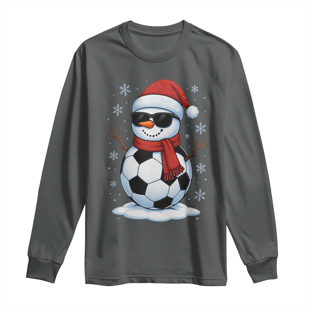 Christmas Soccer Snowman Long Sleeve Shirt Snowflakes Holiday Sports Xmas Pajamas Red Santa Hat - Wonder Print Shop