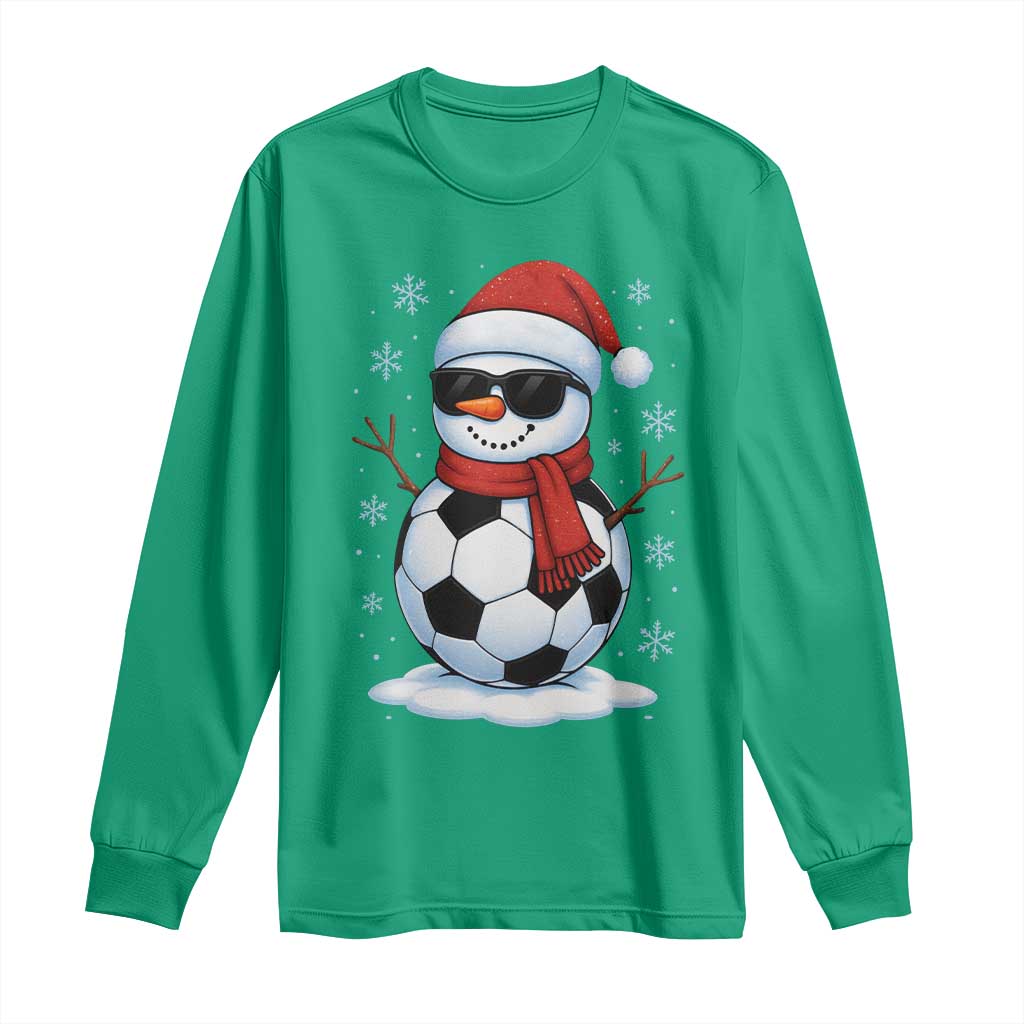 Christmas Soccer Snowman Long Sleeve Shirt Snowflakes Holiday Sports Xmas Pajamas Red Santa Hat - Wonder Print Shop