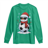 Christmas Soccer Snowman Long Sleeve Shirt Snowflakes Holiday Sports Xmas Pajamas Red Santa Hat - Wonder Print Shop