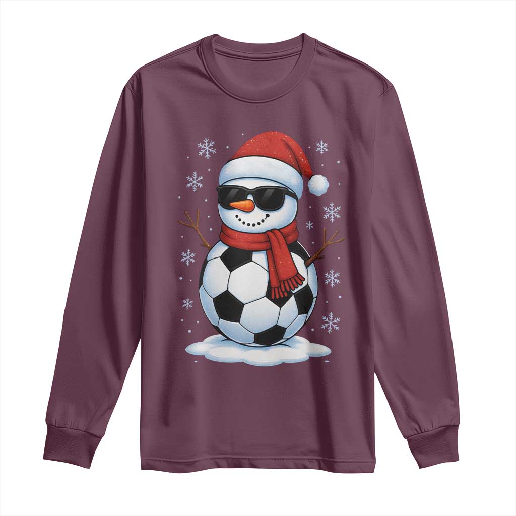 Christmas Soccer Snowman Long Sleeve Shirt Snowflakes Holiday Sports Xmas Pajamas Red Santa Hat - Wonder Print Shop