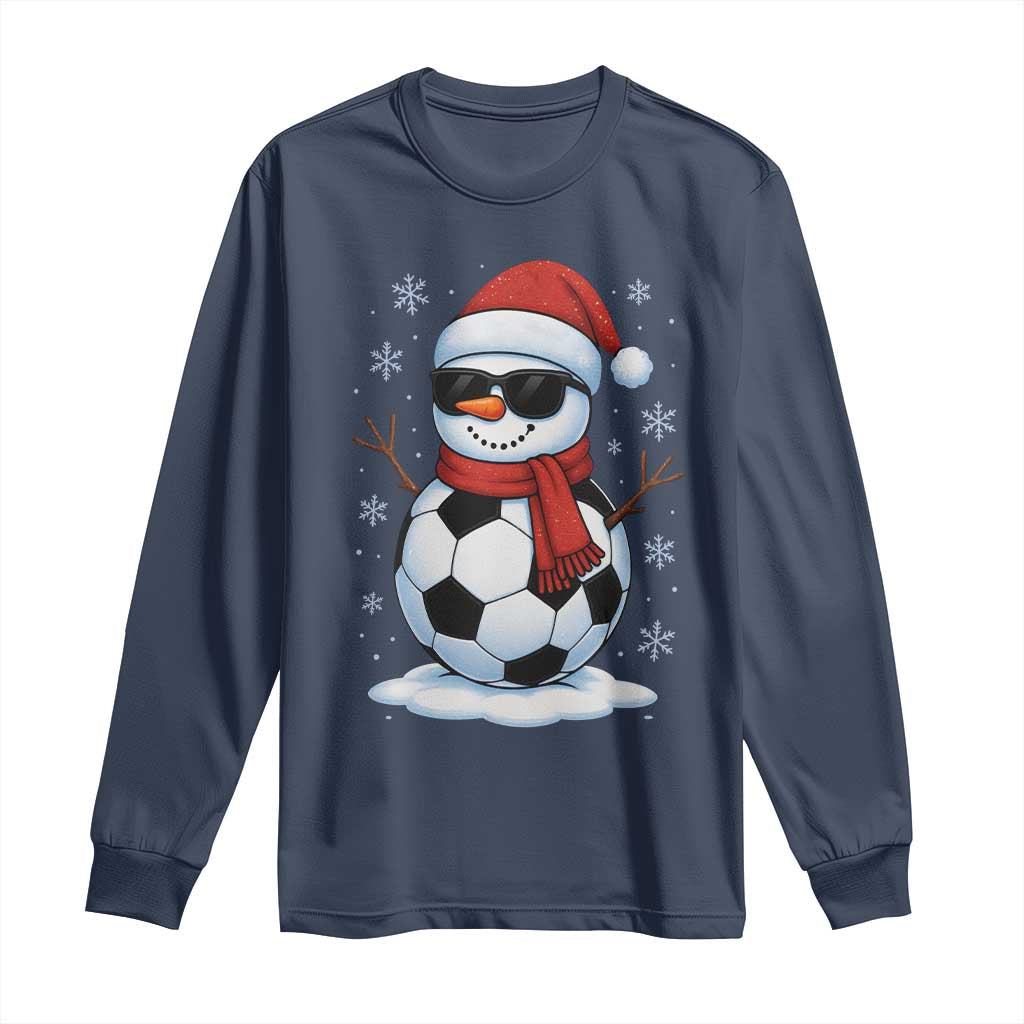 Christmas Soccer Snowman Long Sleeve Shirt Snowflakes Holiday Sports Xmas Pajamas Red Santa Hat - Wonder Print Shop