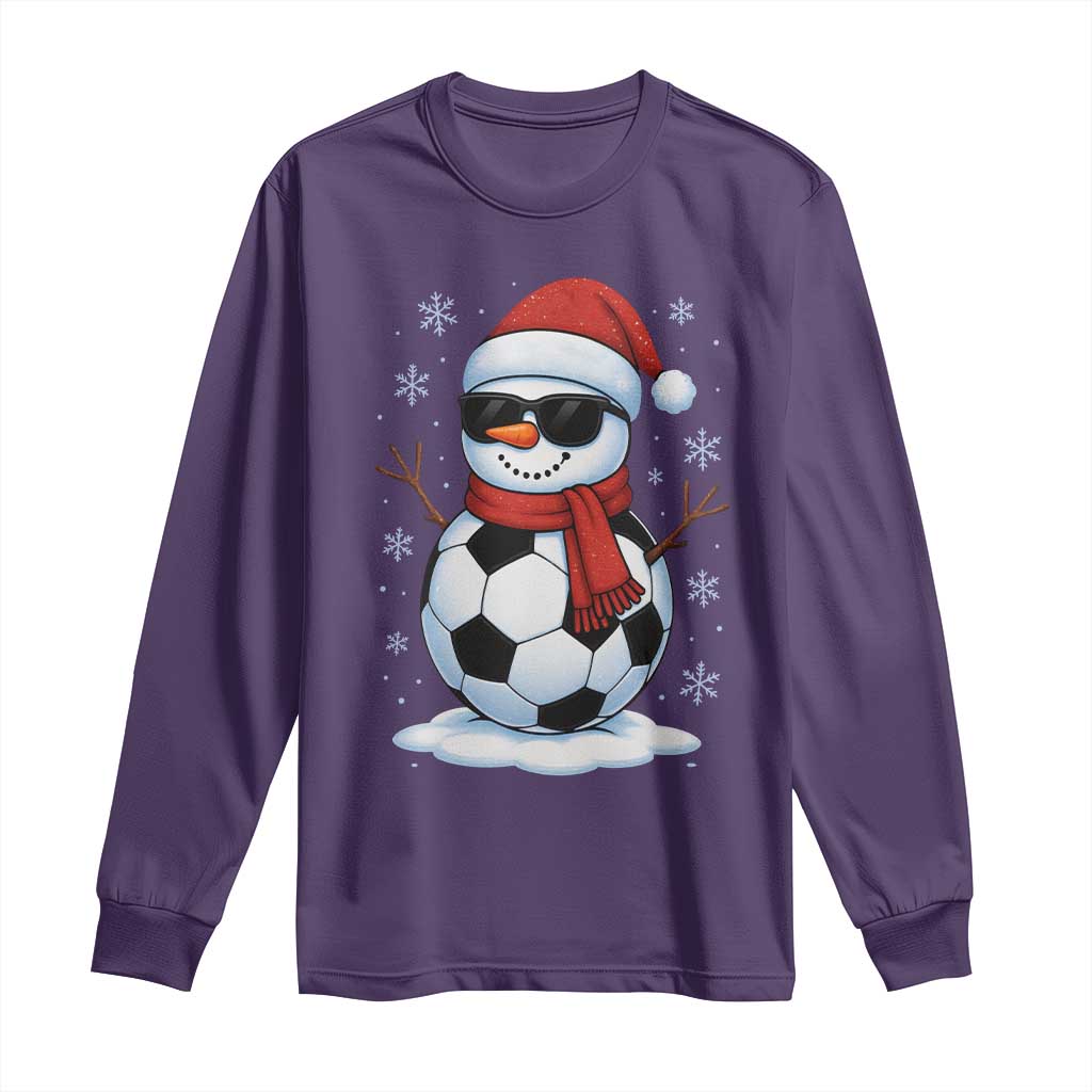 Christmas Soccer Snowman Long Sleeve Shirt Snowflakes Holiday Sports Xmas Pajamas Red Santa Hat - Wonder Print Shop