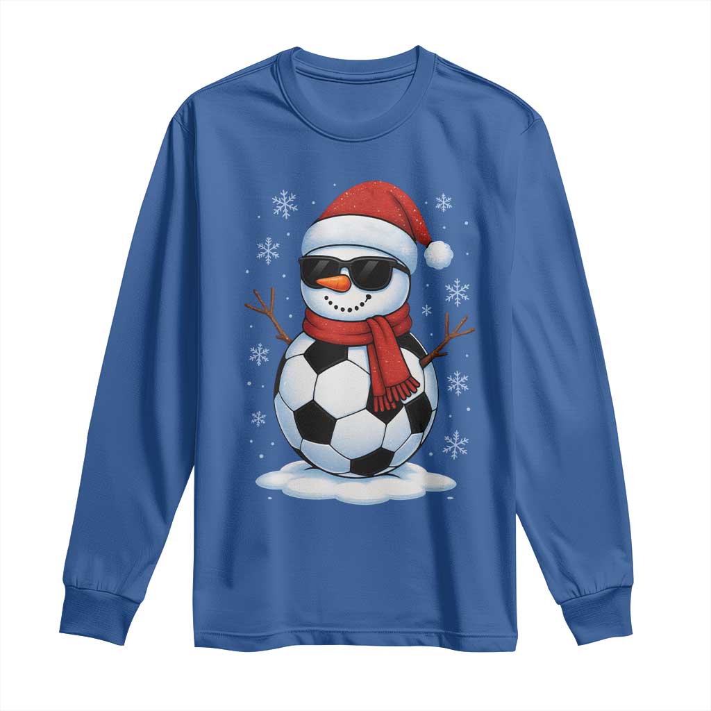 Christmas Soccer Snowman Long Sleeve Shirt Snowflakes Holiday Sports Xmas Pajamas Red Santa Hat - Wonder Print Shop
