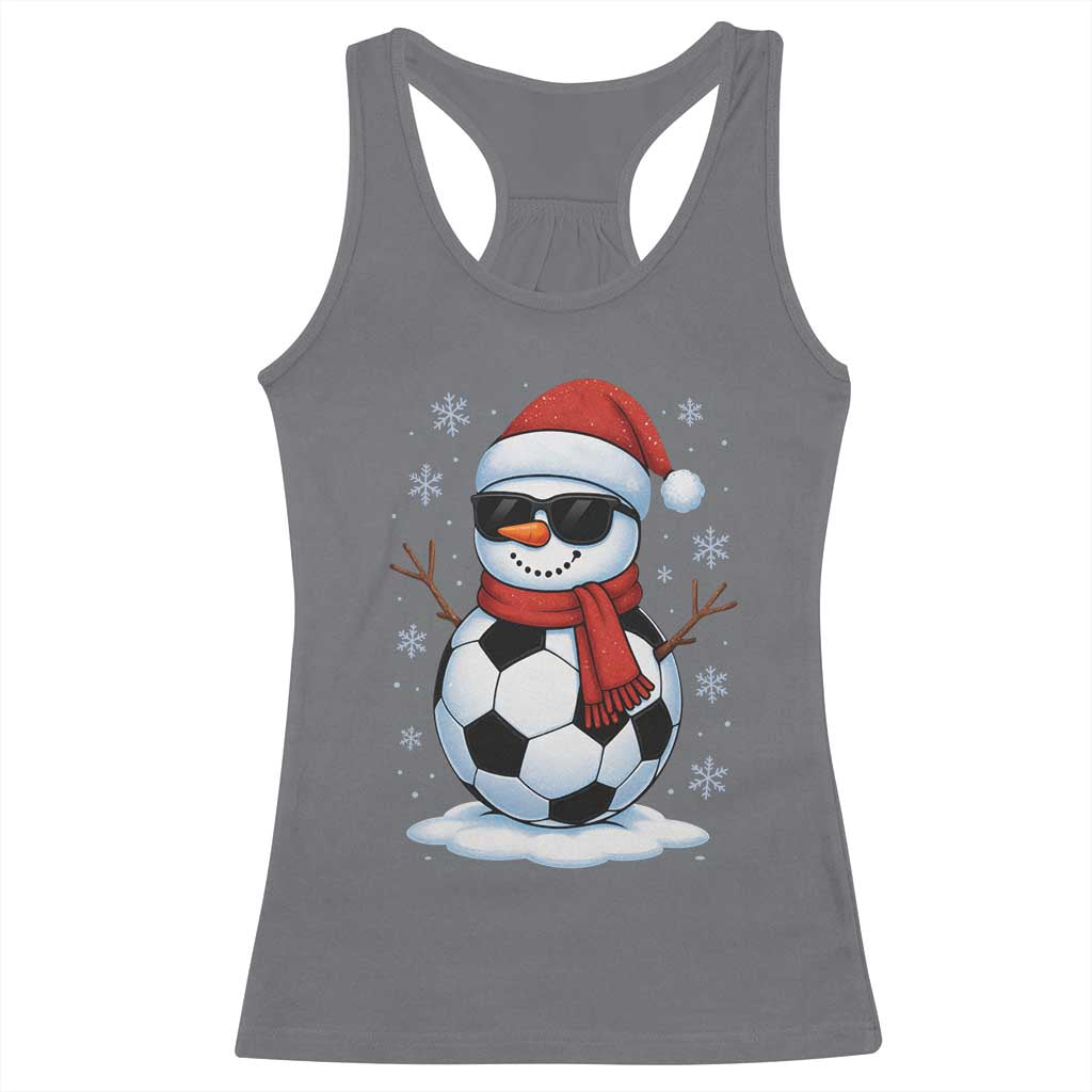 Christmas Soccer Snowman Racerback Tank Top Snowflakes Holiday Sports Xmas Pajamas Red Santa Hat - Wonder Print Shop