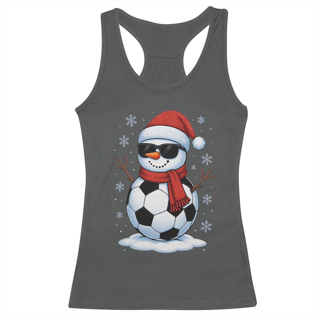 Christmas Soccer Snowman Racerback Tank Top Snowflakes Holiday Sports Xmas Pajamas Red Santa Hat - Wonder Print Shop