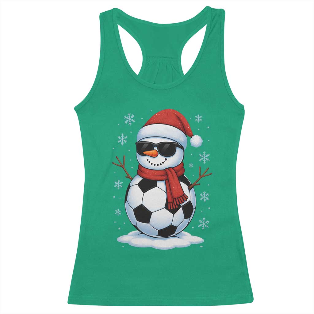 Christmas Soccer Snowman Racerback Tank Top Snowflakes Holiday Sports Xmas Pajamas Red Santa Hat - Wonder Print Shop