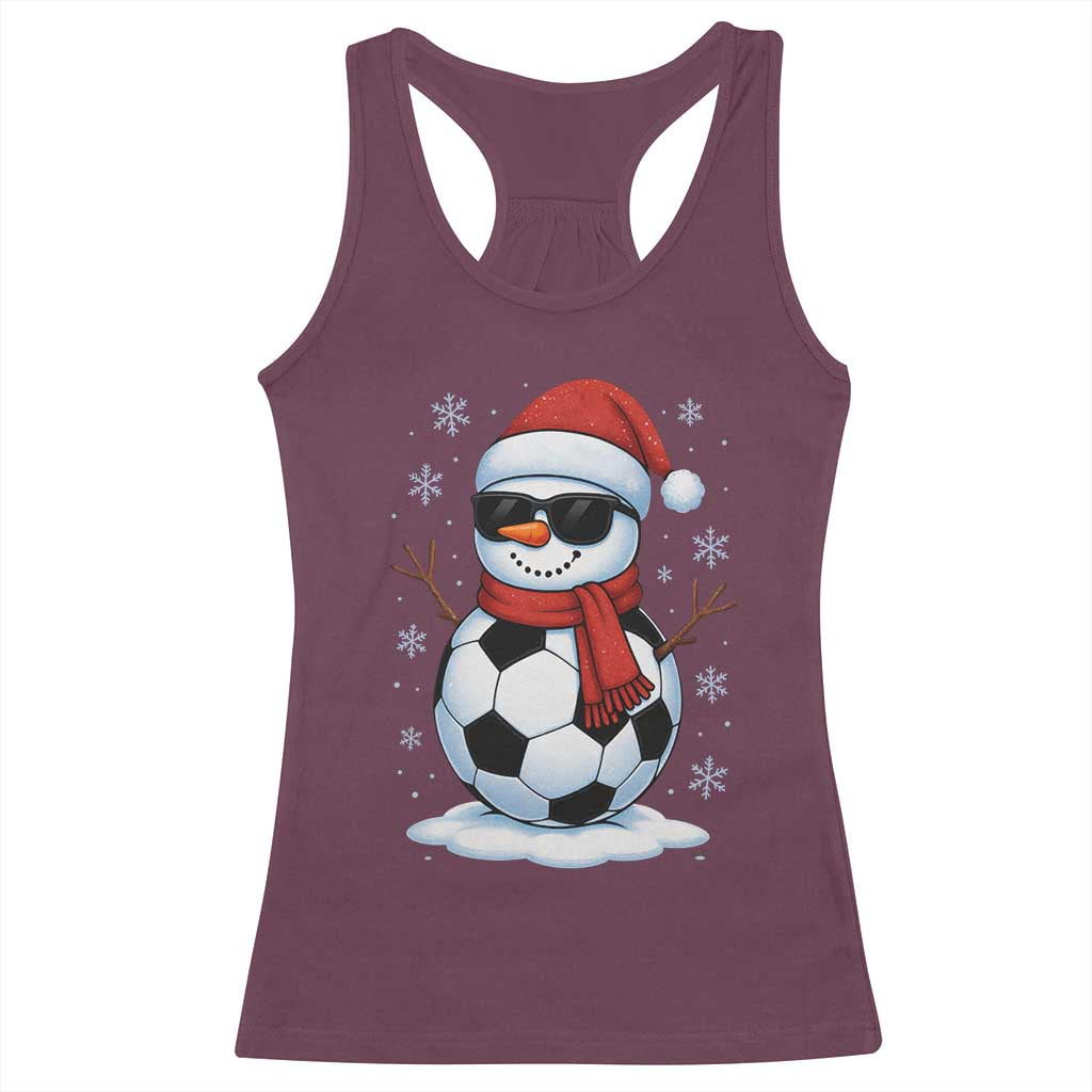 Christmas Soccer Snowman Racerback Tank Top Snowflakes Holiday Sports Xmas Pajamas Red Santa Hat - Wonder Print Shop