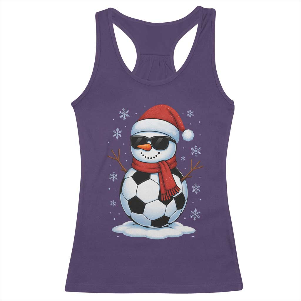 Christmas Soccer Snowman Racerback Tank Top Snowflakes Holiday Sports Xmas Pajamas Red Santa Hat - Wonder Print Shop
