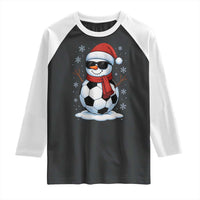 Christmas Soccer Snowman Raglan Shirt Snowflakes Holiday Sports Xmas Pajamas Red Santa Hat - Wonder Print Shop