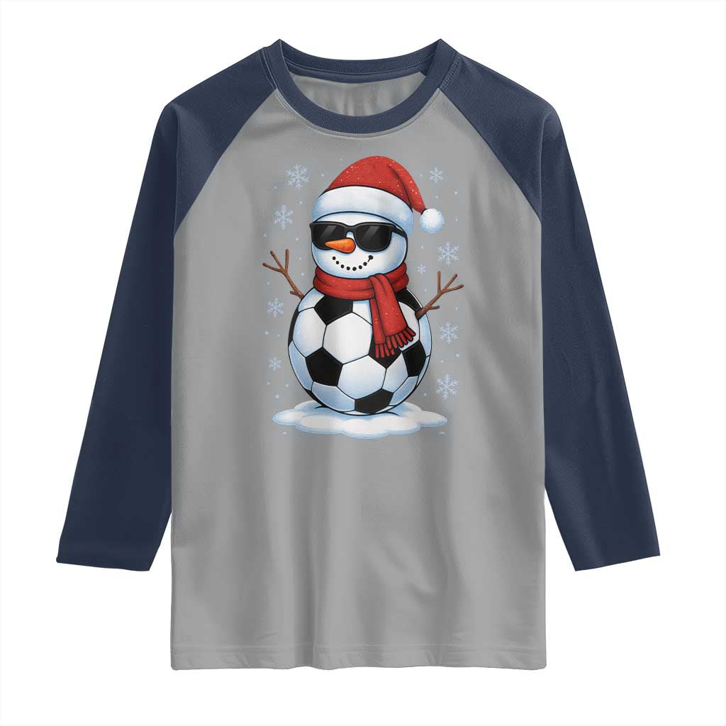 Christmas Soccer Snowman Raglan Shirt Snowflakes Holiday Sports Xmas Pajamas Red Santa Hat - Wonder Print Shop