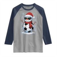 Christmas Soccer Snowman Raglan Shirt Snowflakes Holiday Sports Xmas Pajamas Red Santa Hat - Wonder Print Shop