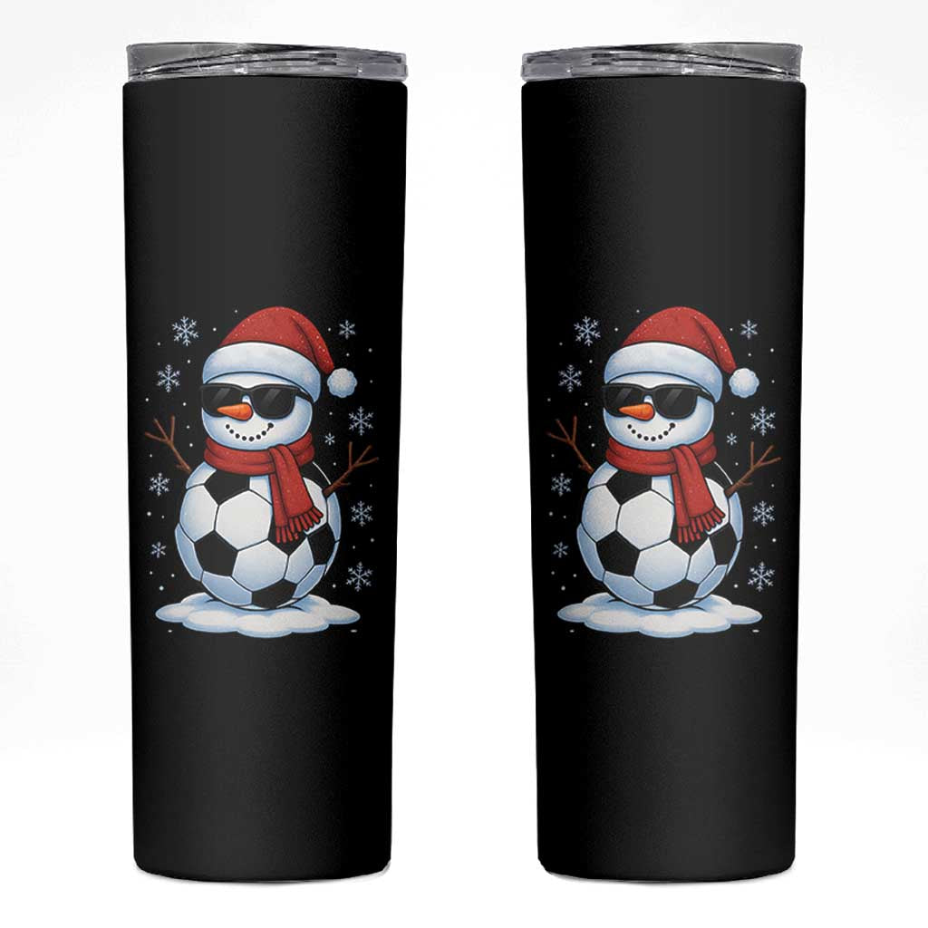 Christmas Soccer Snowman Skinny Tumbler Snowflakes Holiday Sports Xmas Pajamas Red Santa Hat - Wonder Print Shop