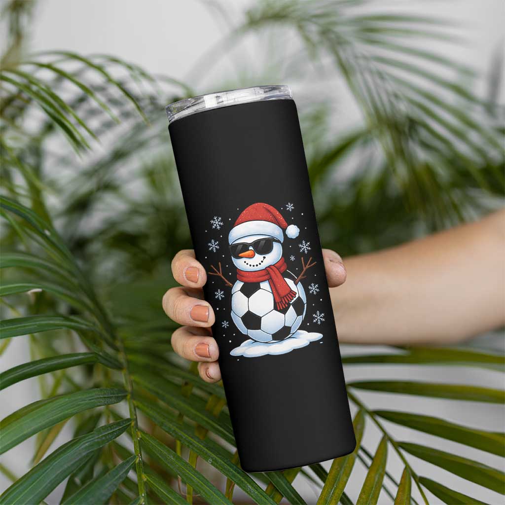 Christmas Soccer Snowman Skinny Tumbler Snowflakes Holiday Sports Xmas Pajamas Red Santa Hat - Wonder Print Shop