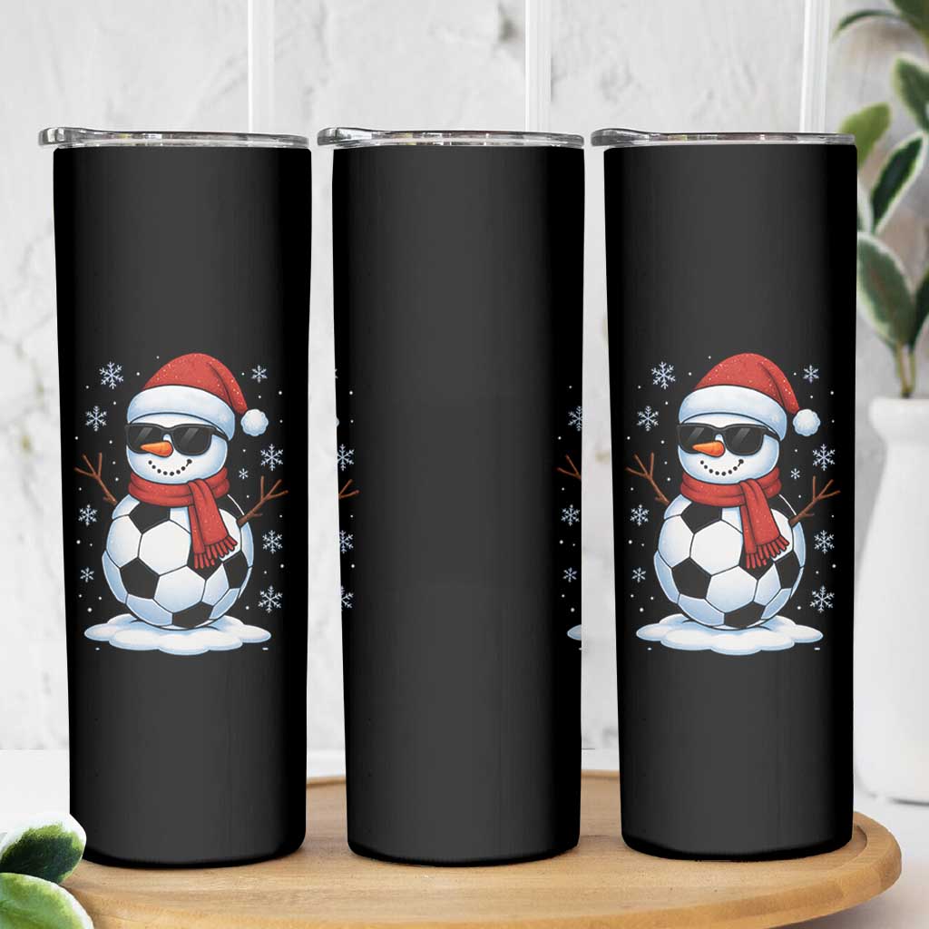 Christmas Soccer Snowman Skinny Tumbler Snowflakes Holiday Sports Xmas Pajamas Red Santa Hat - Wonder Print Shop