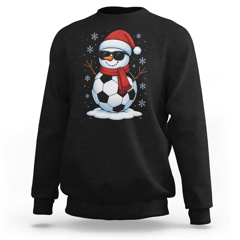 Christmas Soccer Snowman Sweatshirt Snowflakes Holiday Sports Xmas Pajamas Red Santa Hat - Wonder Print Shop