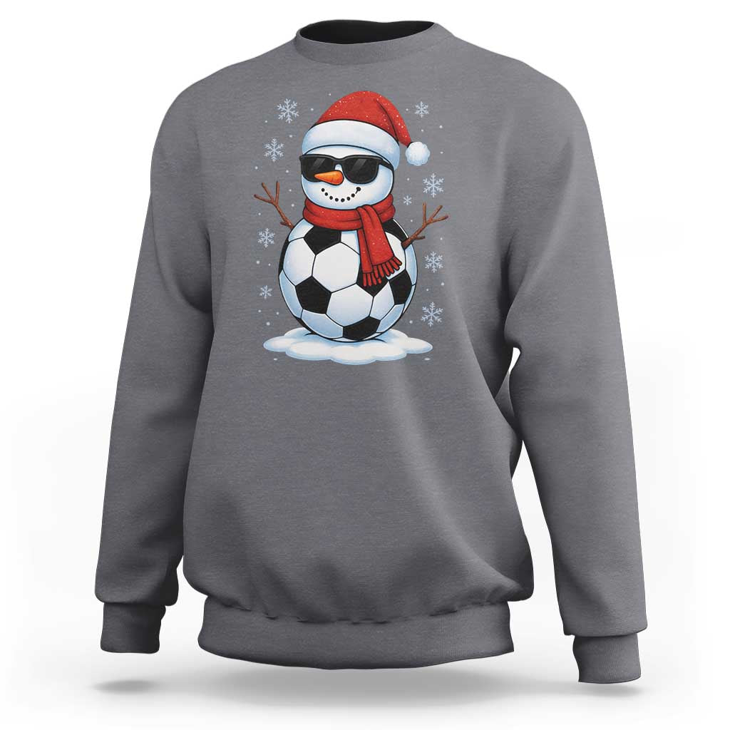 Christmas Soccer Snowman Sweatshirt Snowflakes Holiday Sports Xmas Pajamas Red Santa Hat - Wonder Print Shop