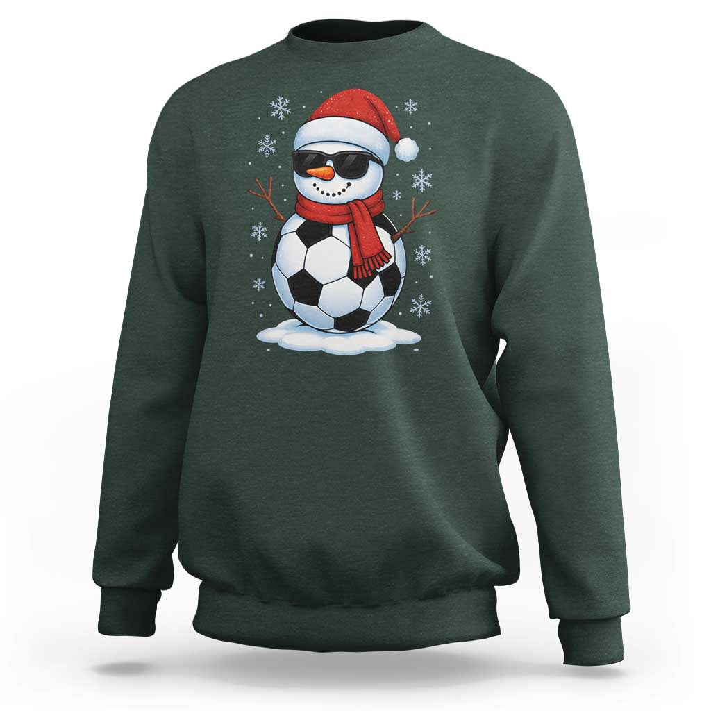 Christmas Soccer Snowman Sweatshirt Snowflakes Holiday Sports Xmas Pajamas Red Santa Hat - Wonder Print Shop