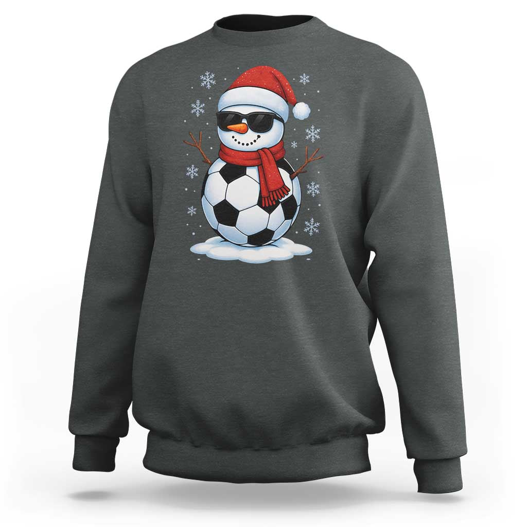 Christmas Soccer Snowman Sweatshirt Snowflakes Holiday Sports Xmas Pajamas Red Santa Hat - Wonder Print Shop