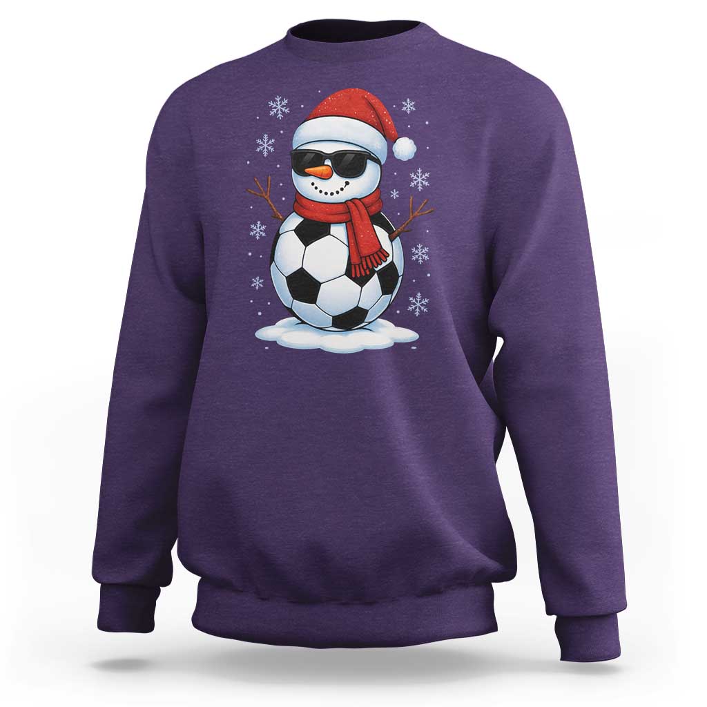 Christmas Soccer Snowman Sweatshirt Snowflakes Holiday Sports Xmas Pajamas Red Santa Hat - Wonder Print Shop