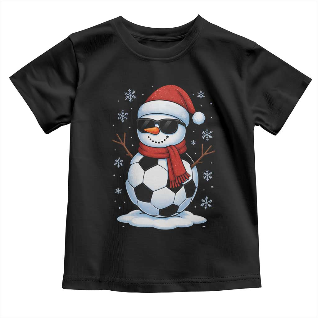Christmas Soccer Snowman Toddler T Shirt Snowflakes Holiday Sports Xmas Pajamas Red Santa Hat - Wonder Print Shop