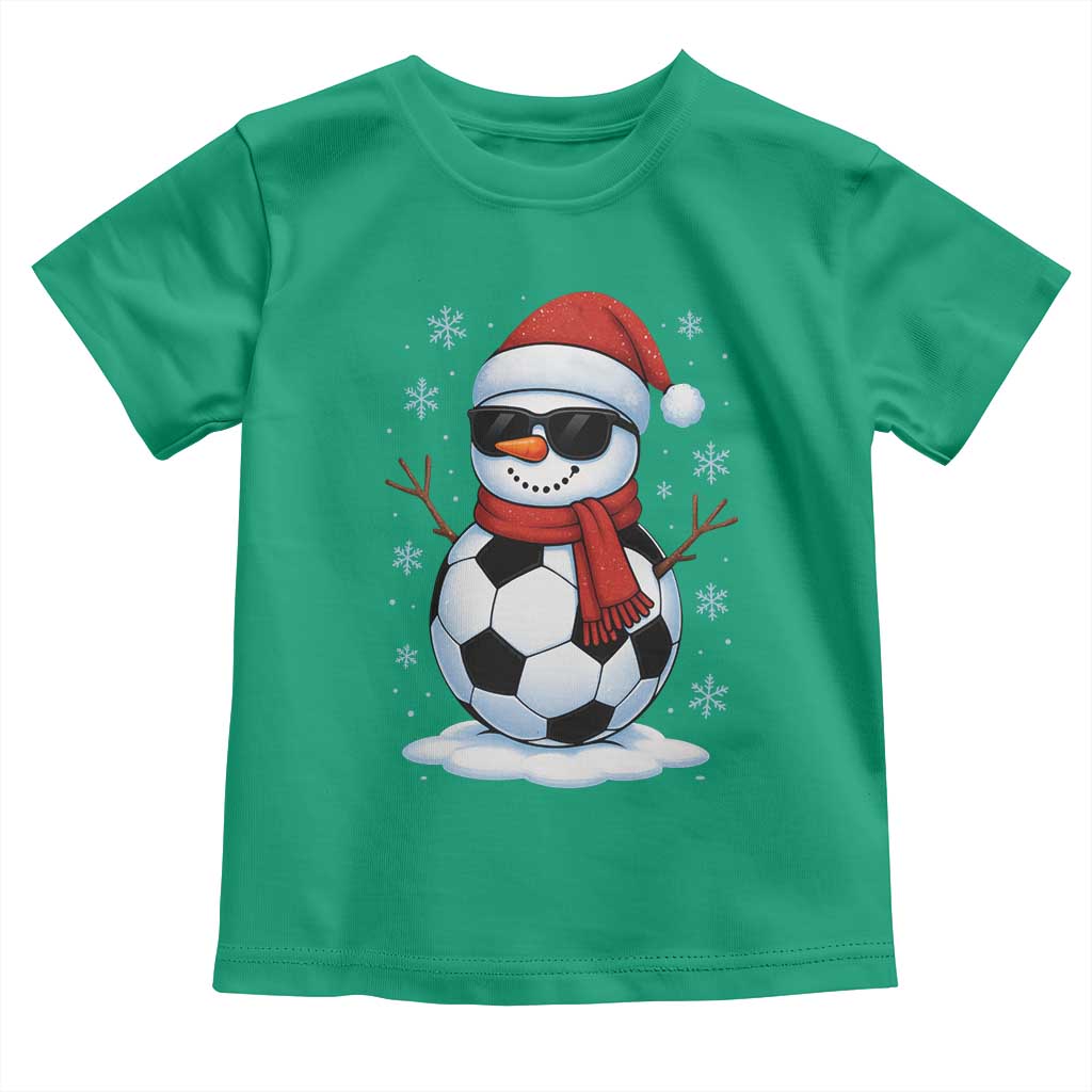 Christmas Soccer Snowman Toddler T Shirt Snowflakes Holiday Sports Xmas Pajamas Red Santa Hat - Wonder Print Shop