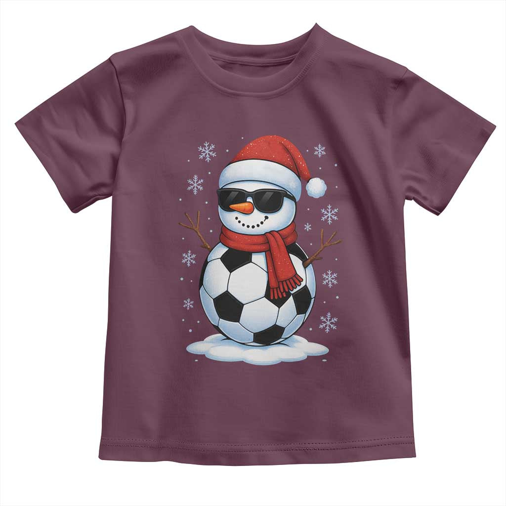 Christmas Soccer Snowman Toddler T Shirt Snowflakes Holiday Sports Xmas Pajamas Red Santa Hat - Wonder Print Shop