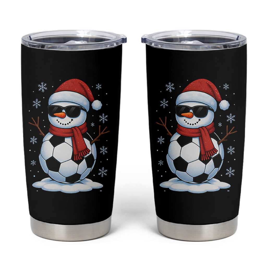 Christmas Soccer Snowman Tumbler Cup Snowflakes Holiday Sports Xmas Pajamas Red Santa Hat - Wonder Print Shop