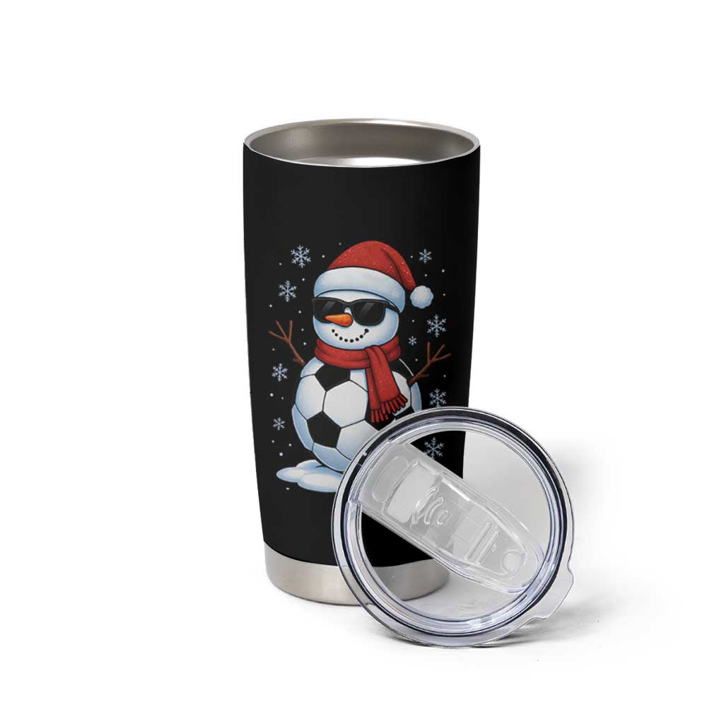 Christmas Soccer Snowman Tumbler Cup Snowflakes Holiday Sports Xmas Pajamas Red Santa Hat - Wonder Print Shop