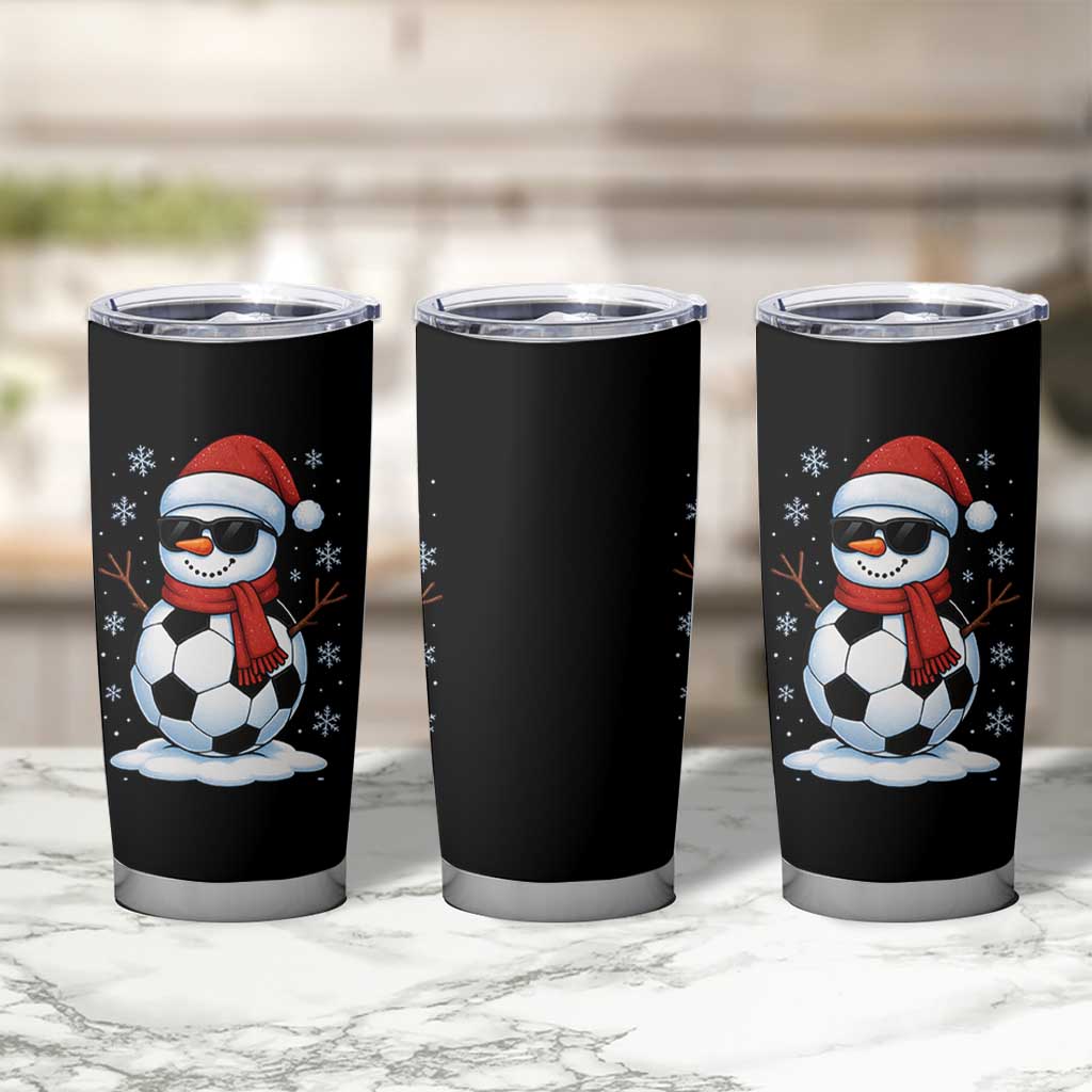 Christmas Soccer Snowman Tumbler Cup Snowflakes Holiday Sports Xmas Pajamas Red Santa Hat - Wonder Print Shop