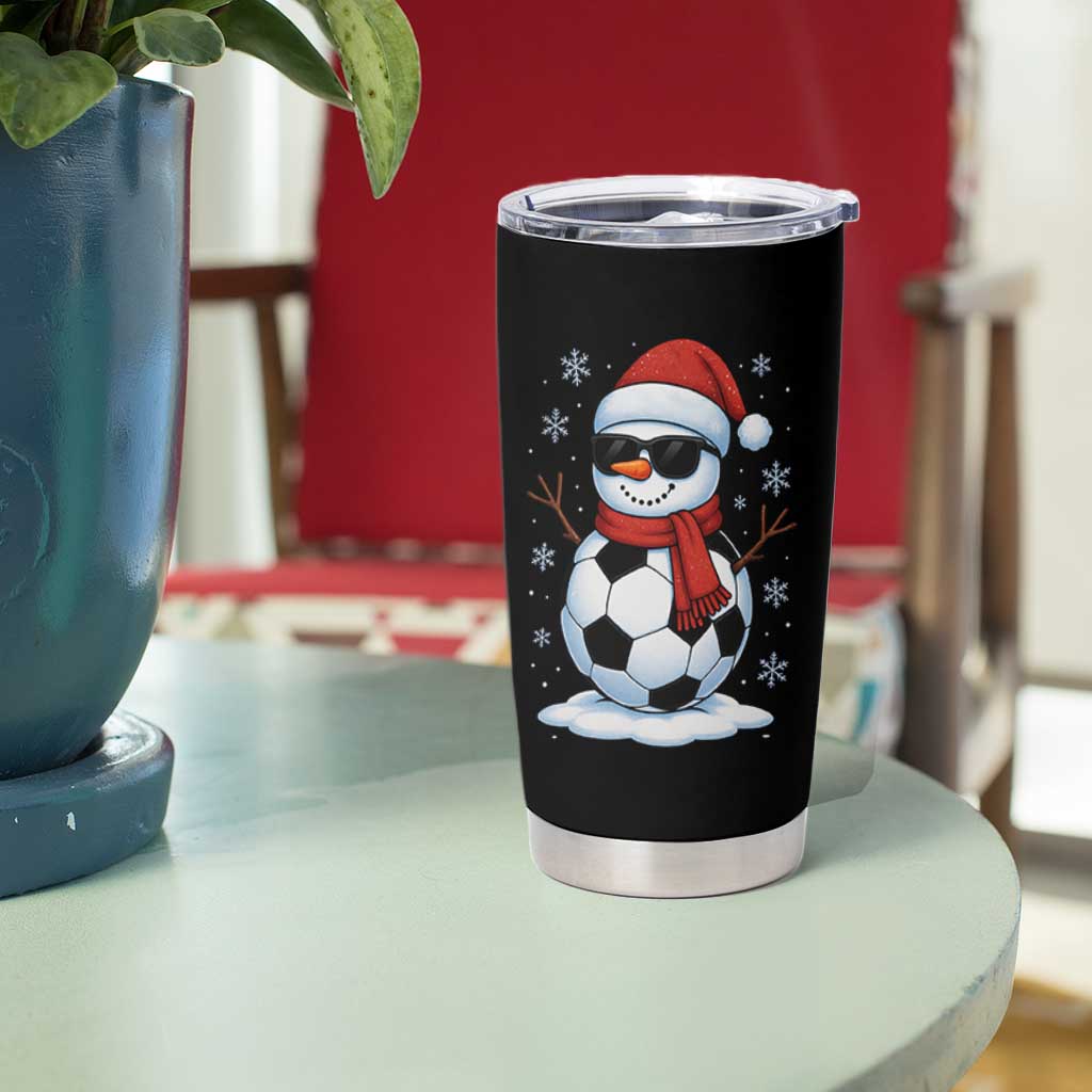 Christmas Soccer Snowman Tumbler Cup Snowflakes Holiday Sports Xmas Pajamas Red Santa Hat - Wonder Print Shop