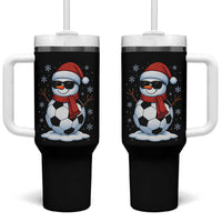 Christmas Soccer Snowman Tumbler With Handle Snowflakes Holiday Sports Xmas Pajamas Red Santa Hat - Wonder Print Shop