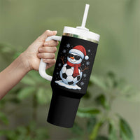 Christmas Soccer Snowman Tumbler With Handle Snowflakes Holiday Sports Xmas Pajamas Red Santa Hat - Wonder Print Shop