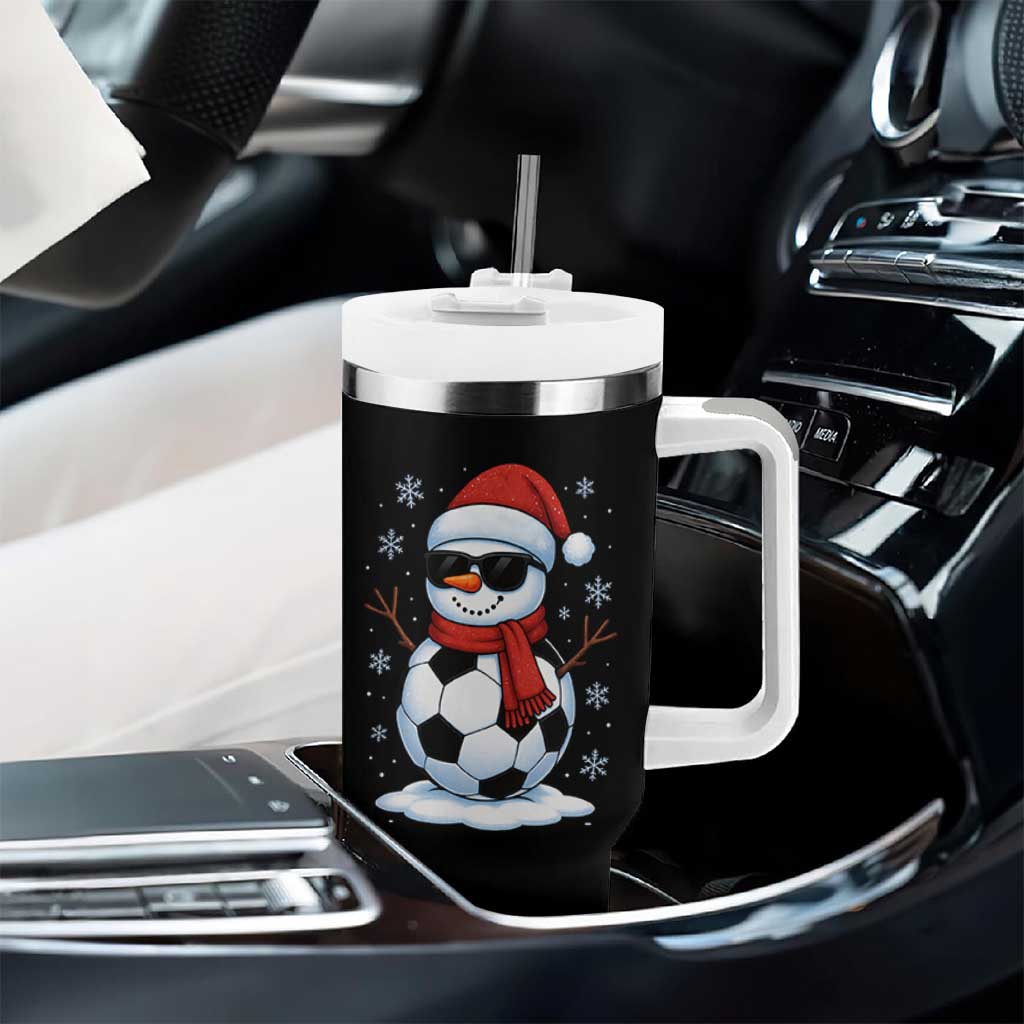 Christmas Soccer Snowman Tumbler With Handle Snowflakes Holiday Sports Xmas Pajamas Red Santa Hat - Wonder Print Shop
